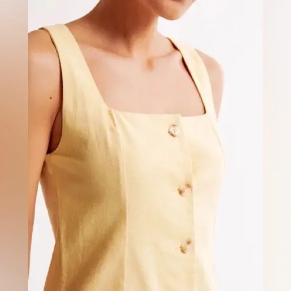 A&F Mara Squareneck Butter Yellow Linen & Cotton Blend Vest Mini Dress (Size XS) - Picture 4 of 5